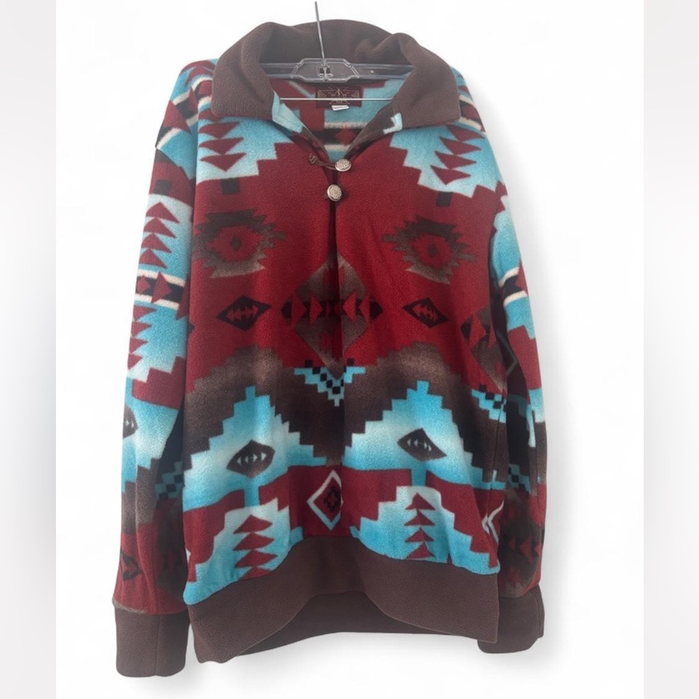 Western Wits Southwest Pattern Pullover Sweater - Red & Turquoise